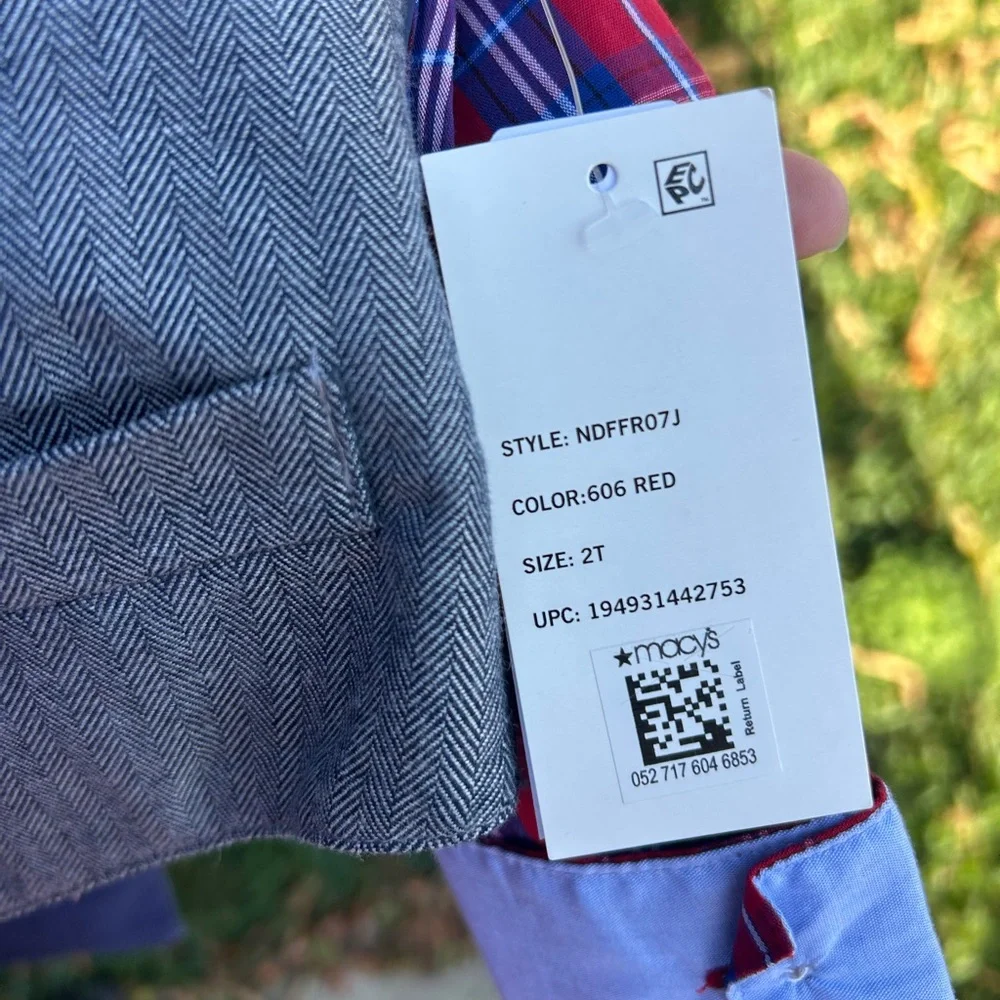 Nautica Kids Gray Vest with Red Plaid Shirt and Navy Tie
